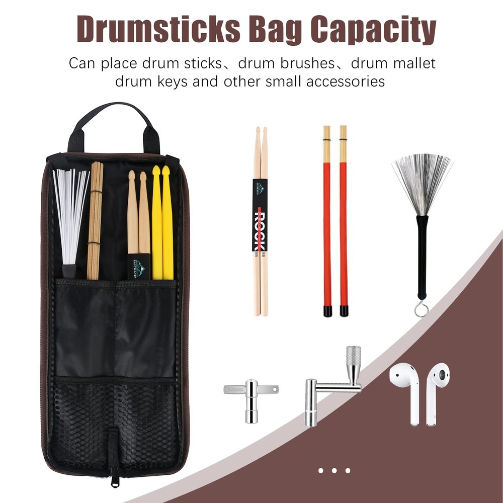 Drum Sticks Bag with 3 Pair Drumsticks, Drumstick Bag with Floor Tom Hook, Ca...
