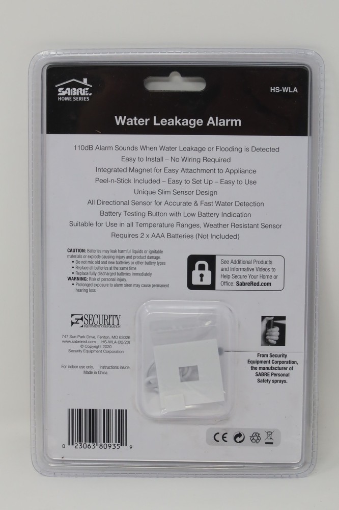 Sabre HS-WLA Plastic White Water Leakage Alarm Sensor Standalone