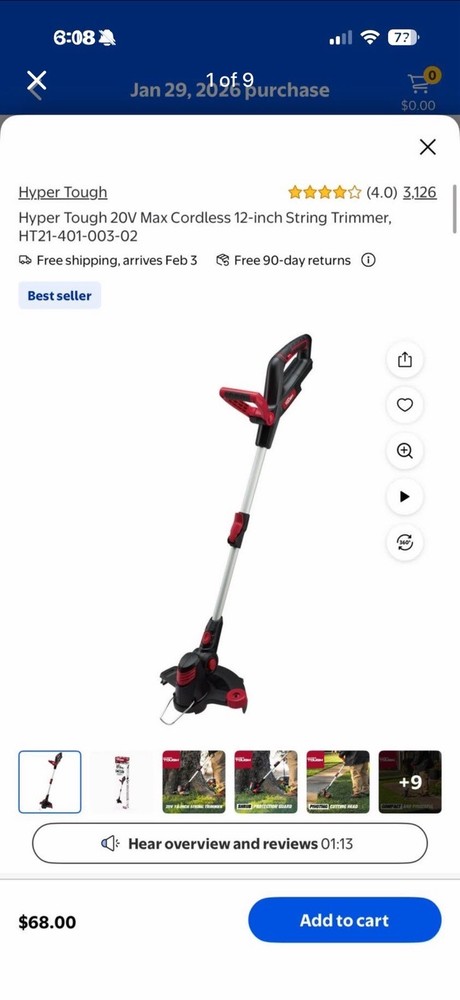 Hyper Tough 20v Max Cordless 12” String Trimmer