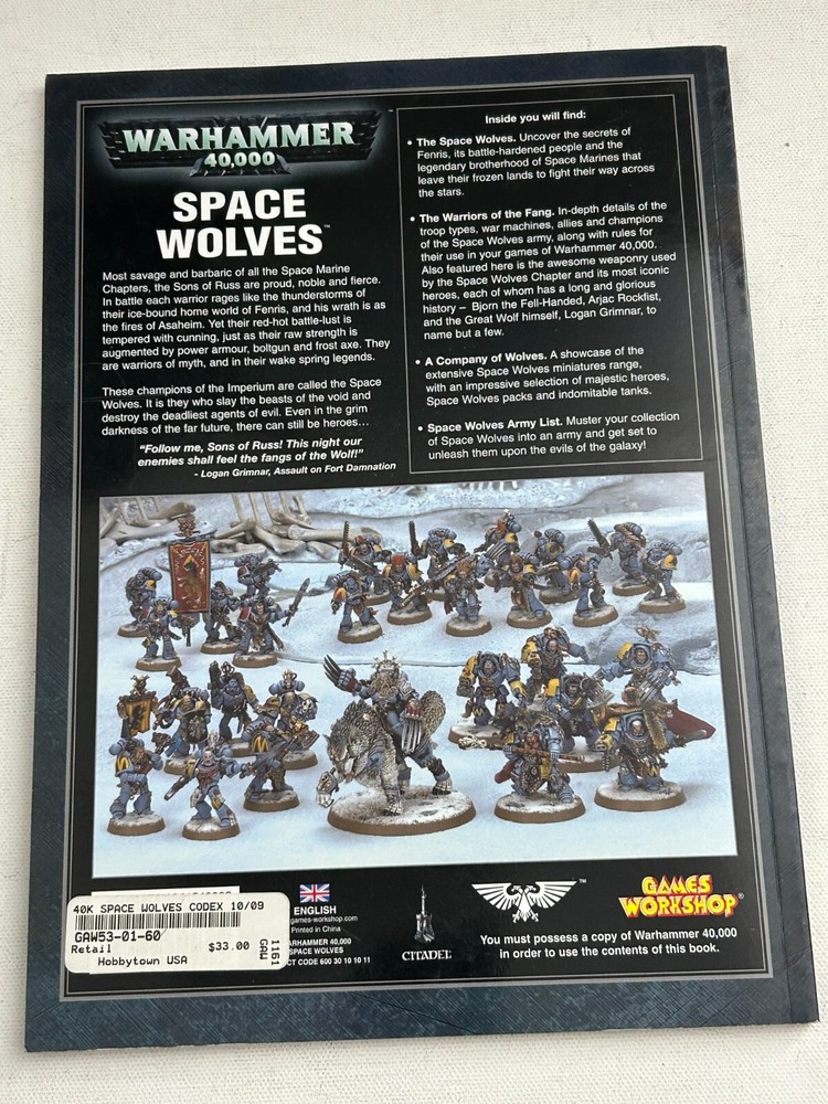 Warhammer 40K Classic Space Wolves Codex 2009 Very Good Army Book Space Wolf OOP
