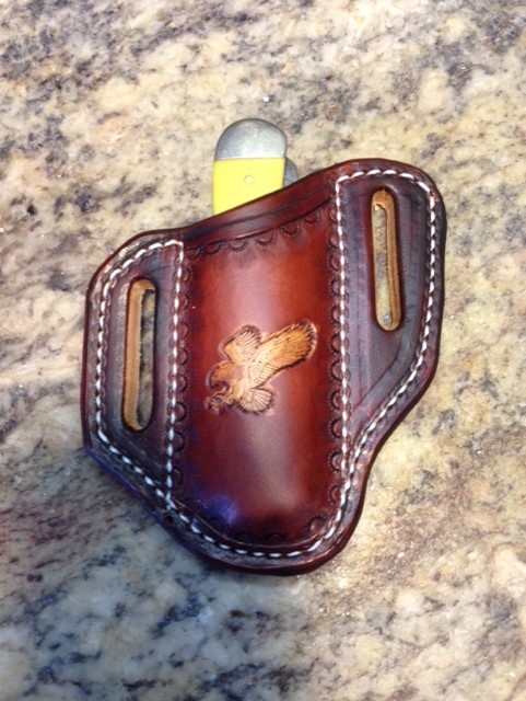 HAND TOOLED EAGLE PANCAKE STYLE FOR TRAPPER STYLE KNIVES