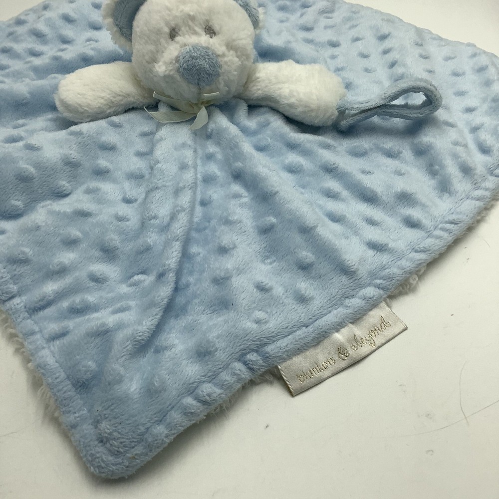 Blankets & Beyond Blue White Bear Baby Security Blanket Pacifier Holder Minky
