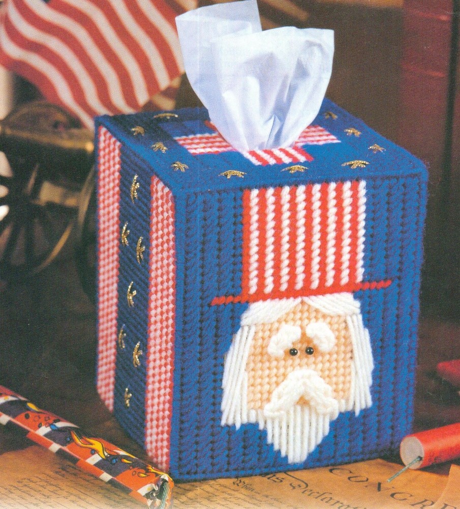 UNCLE SAM TISSUE TOPPER PATRIOTIC PLASTIC CANVAS PATTERN INSTRUCTIONS
