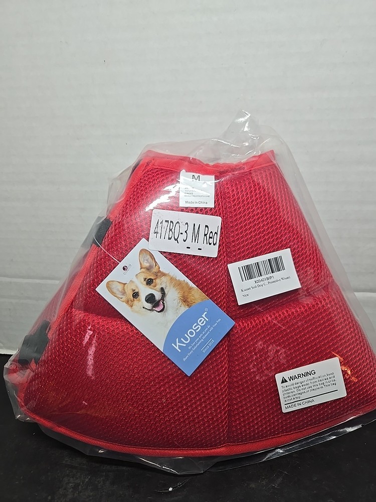 Soft Fabric Dog Cone Collar, Protective Wound Red-Medium. New