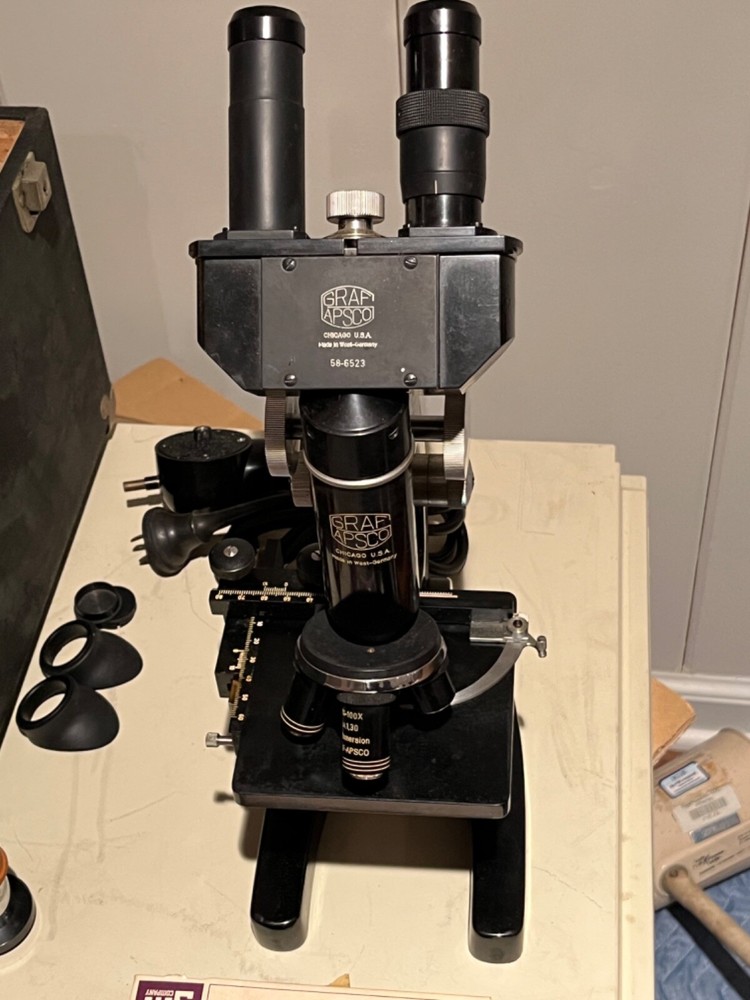 Vintage Graf Afsco 58-6523 Microscope with Light in Case