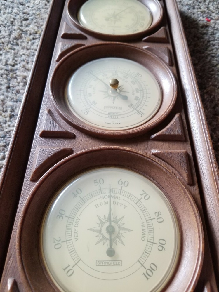 Vintage Springfield Instruments Weather Station Thermometer Barometer Humidity2A