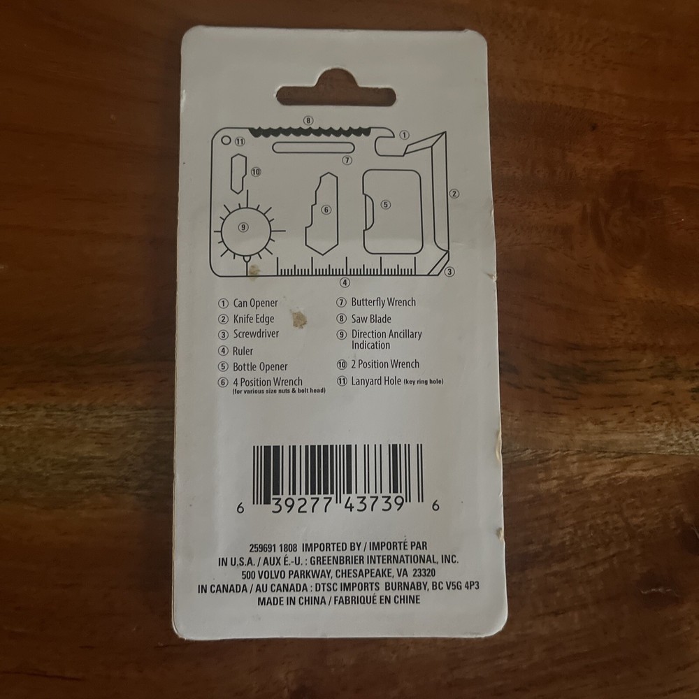 11-Function Pocket Tool Multiple Use Survival Tool, NIP