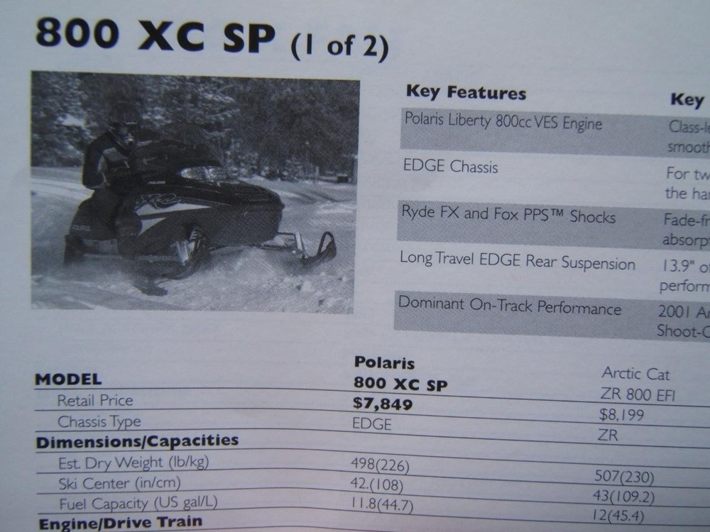 2003 POLARIS SNOWMOBILE POCKET GUIDE U.S. PRICING