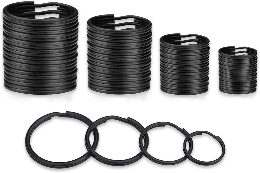 40 Pack Key Ring Keychain Mix 4 Sizes Black Metal Flat Split Key Chains Rings...