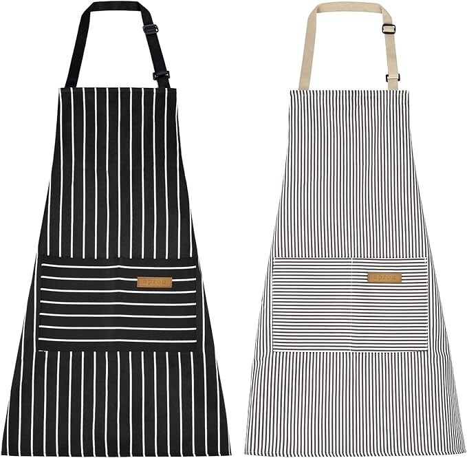 2 Pack Aprons with pockets, Kitchen aprons, Aprons for cooking- Black & White