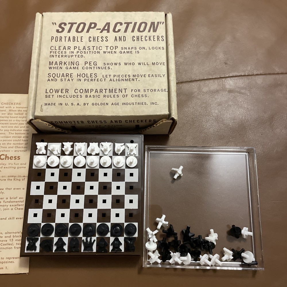 Portable Chess And Checkers Peg Travel Portable Commuter With Box Rules Plastic