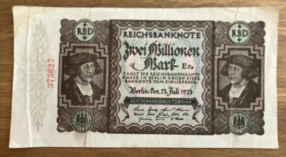 Germany Banknote. 2 Million Mark. Dated 1923. Pick 89. Vintage Note