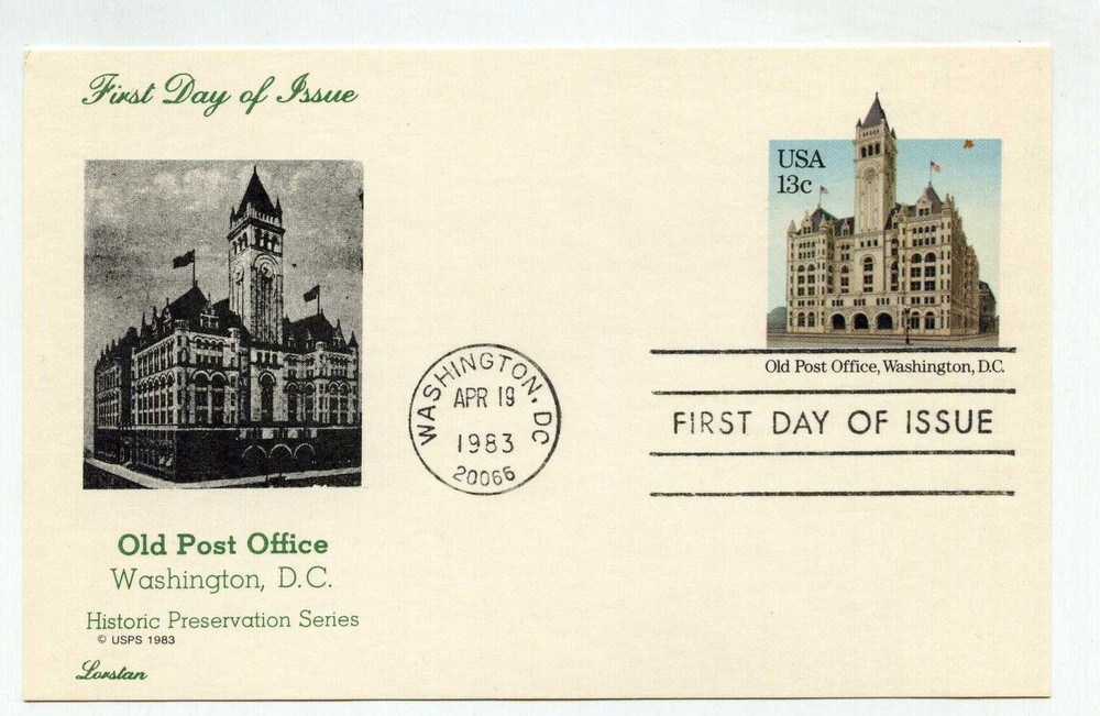 UX99  13c Old Post Office, Washington, DC, Lorstan, FDC