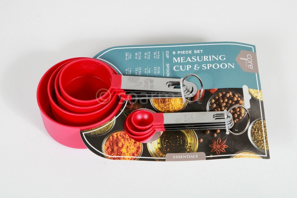 CORE KITCHEN STACKABLE MEASURING CUP AND SPOON SETS,Red Set of 8
