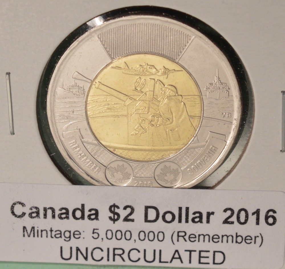 2016 - Canada Toonie $2 Dollar - Remember - From Original Mint Roll 🇨🇦🇨🇦