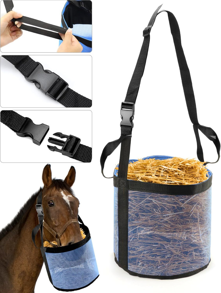 2 Pack Horse Feed Bag for Grain - Durable Mesh Grain Feeder with Adjustable Stra
