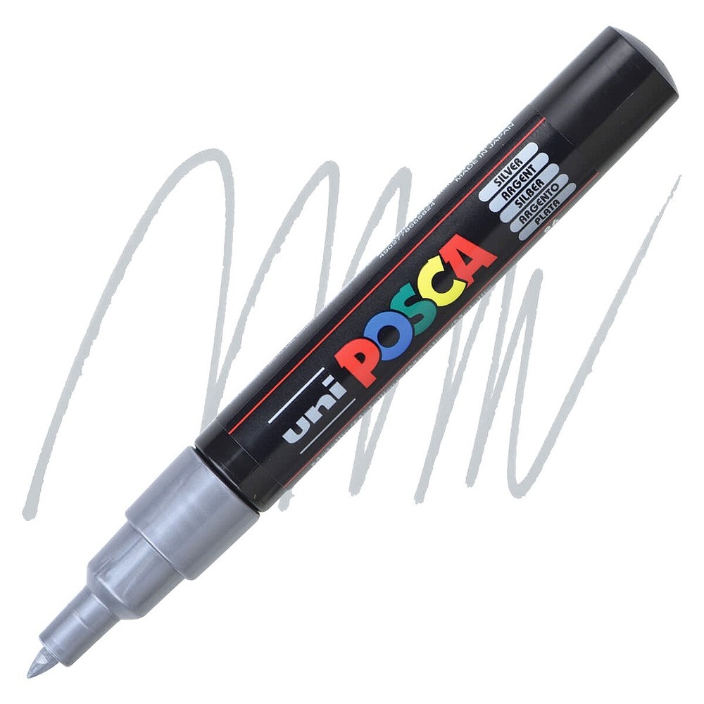 Posca Markers, Paint Marker, Silver Paint, 1M Extra Fine Tip, Opaque Ink, Pen