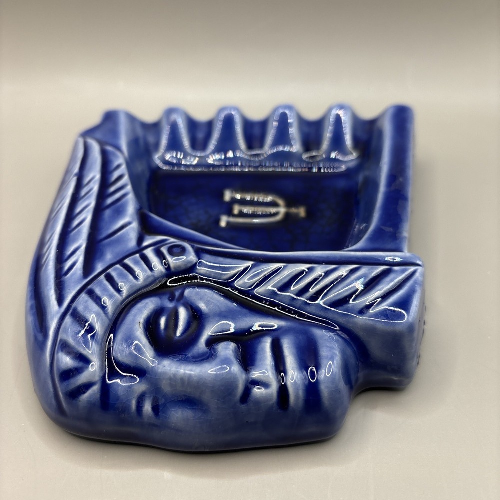 Native American Profile Ashtray Trident Logo Ceramic