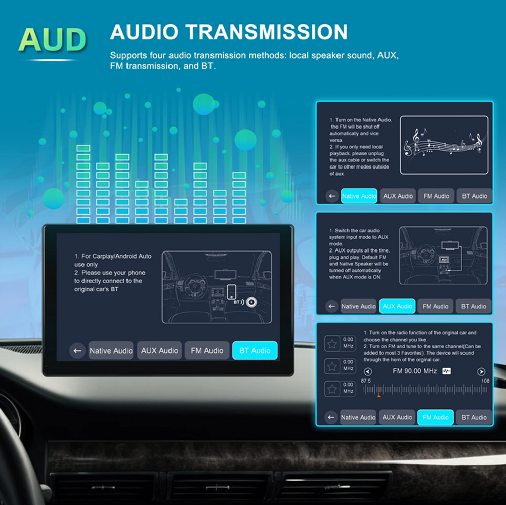 Car Monitor ADAS Front Dash Cam Foldable Wireless For Apple Carplay Android Auto