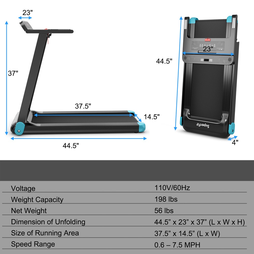 Folding Electric Treadmill Compact Walking Running Machine w/APP Control Speaker