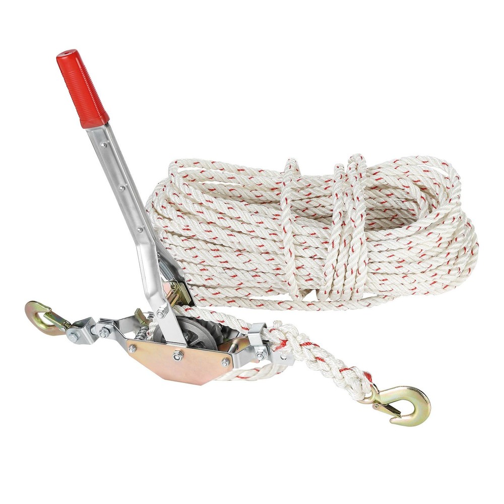3/4 Ton Rope Puller w/ 100ft 0.6" Polyester Rope & Dual Hooks