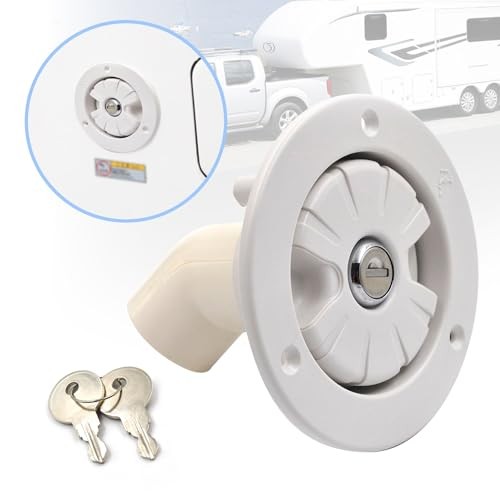RV Gravity Water Fill Cap, Fresh Water Locking Cap with 2 Keys, for Camping