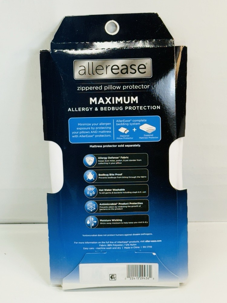 Allerease Zippered Pillow Protector King 20”x36” Max Allergy & Bedbug Protection