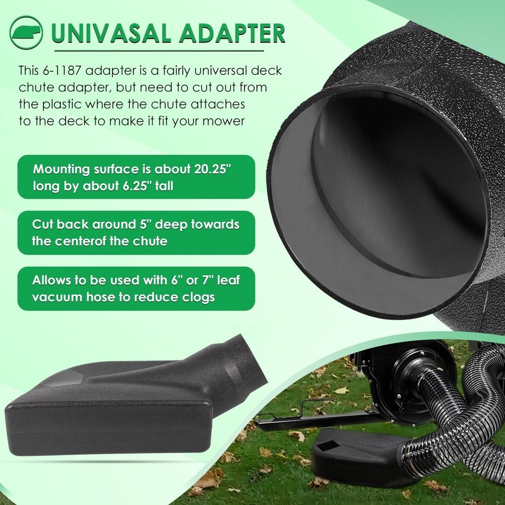 69861 Adapter for Mow-N-Vac Leaf Vacuum Bagger Deck, Universal Deck Boot Chute
