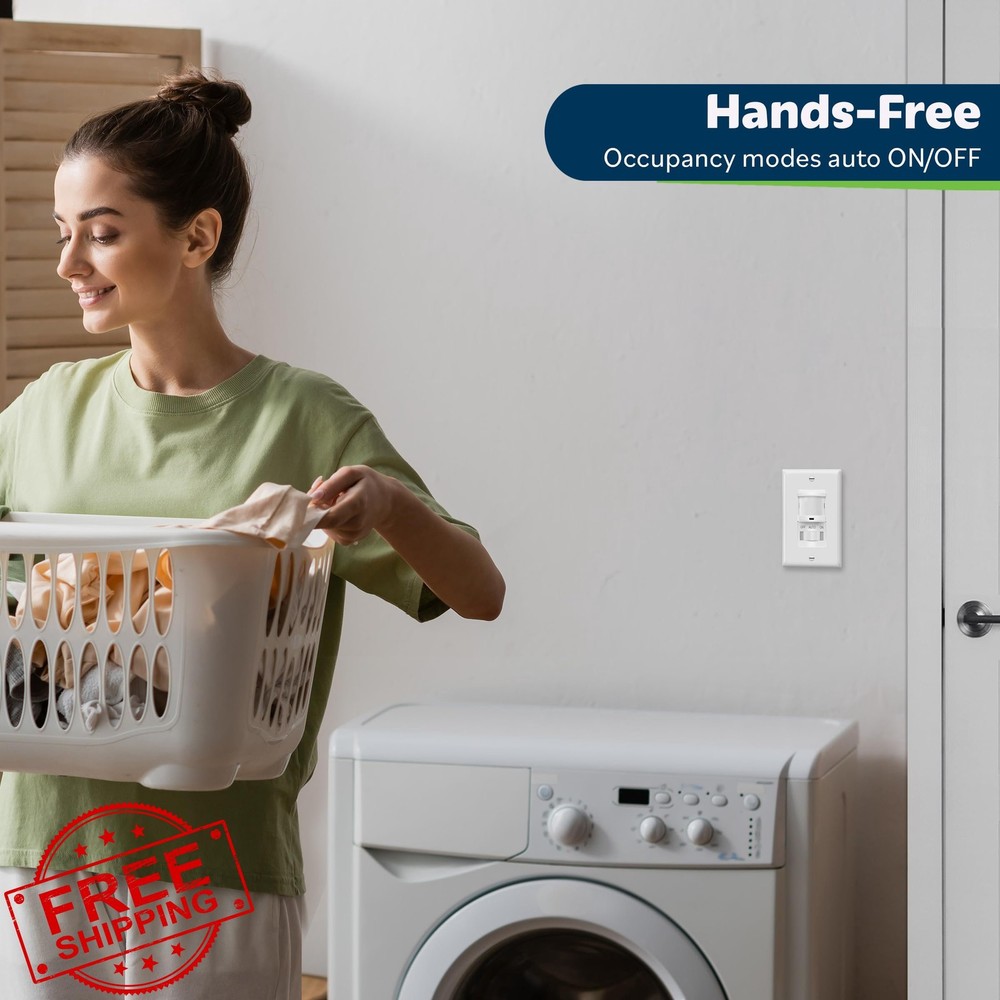 TOPGREENER In Wall PIR Motion Sensor Light Switch Single Pole White