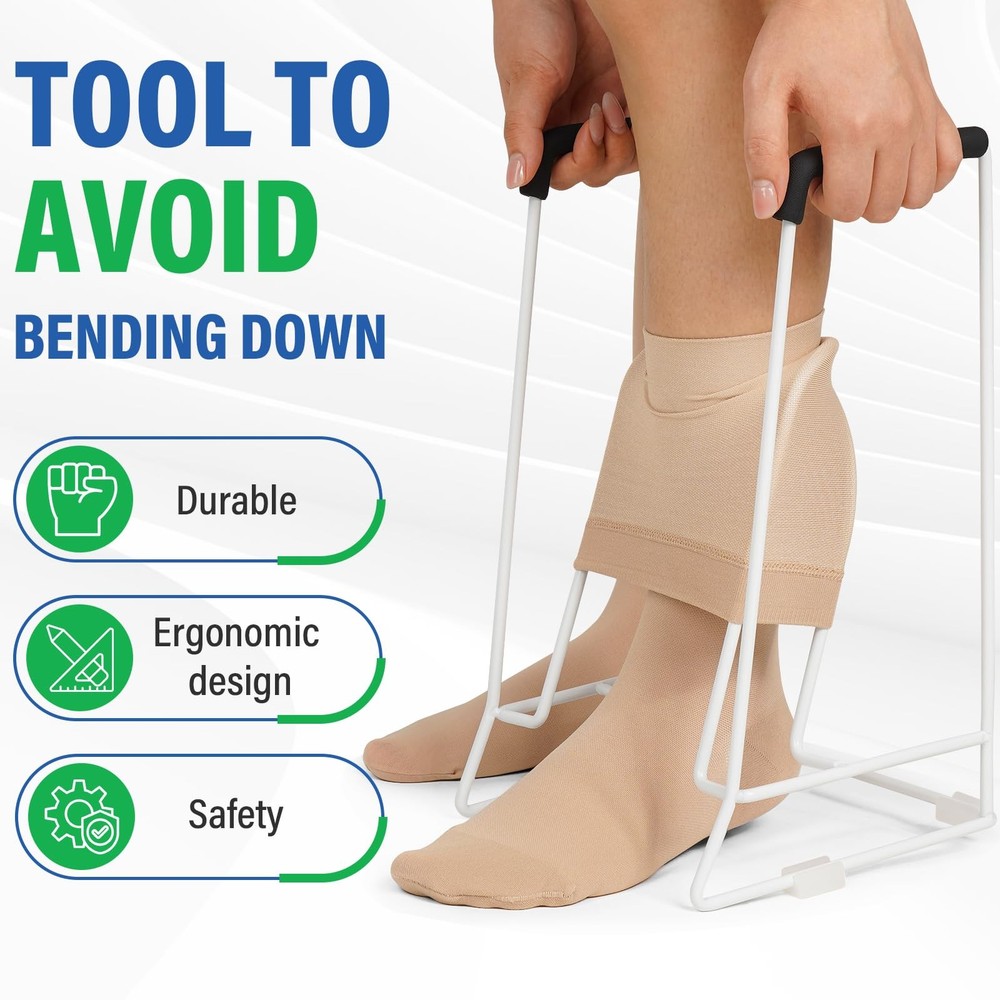 Compression Sock Aid Device – Stocking Donner for Seniors, Medium, White