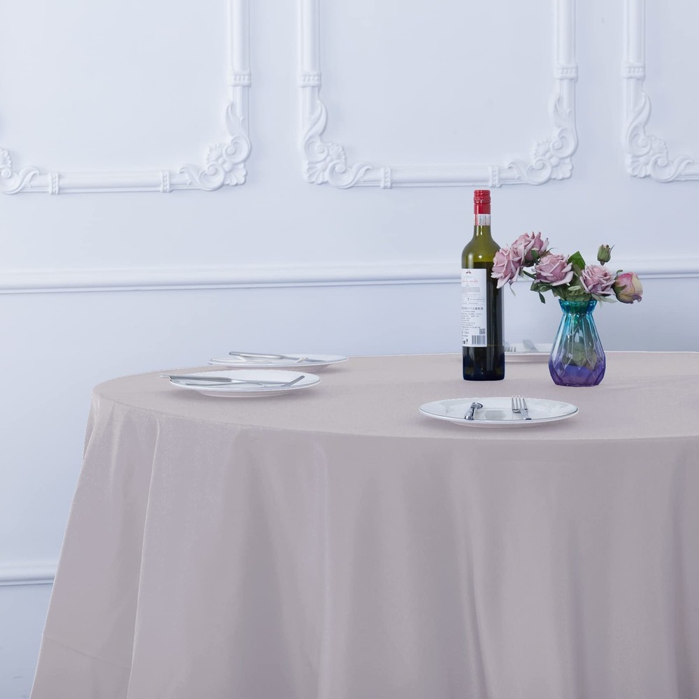 Ascoza 2pack 132 Inch Silver Round Tablecloth in Washable Polyester Fabric fo...