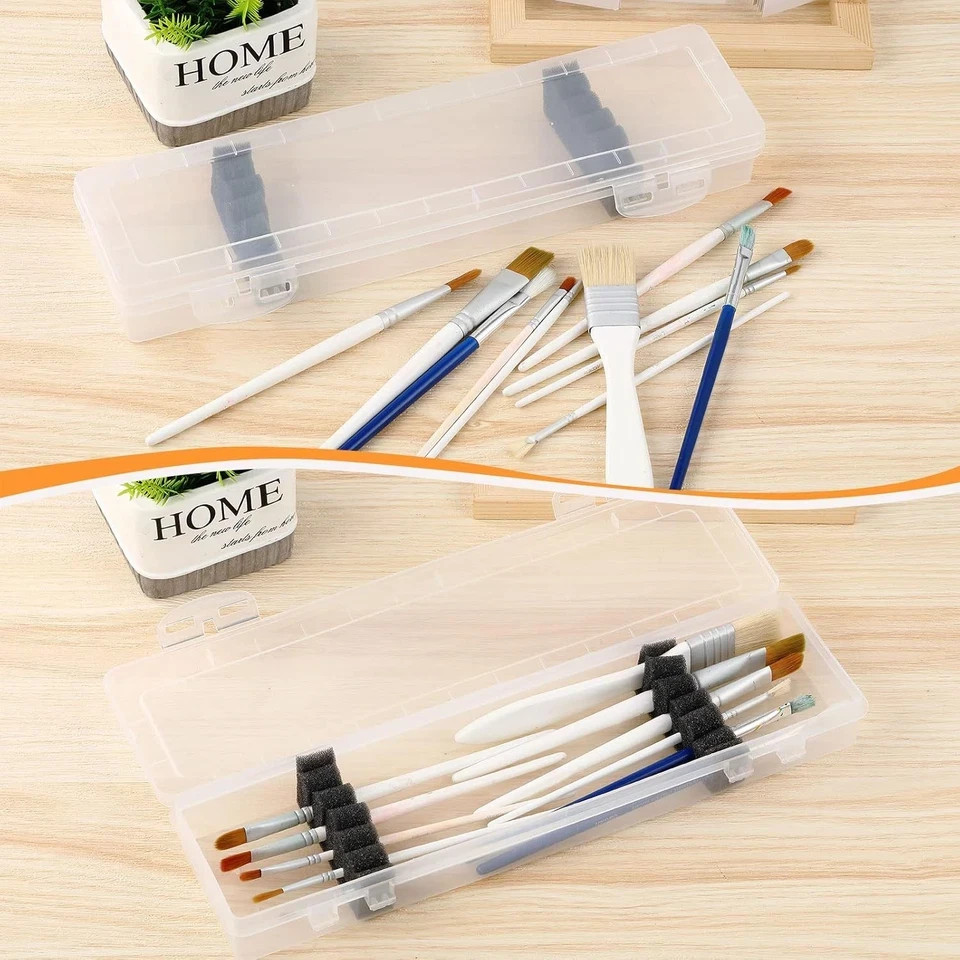 3 Pcs Paint Brush Storage Containers with Foam Inserts, Black