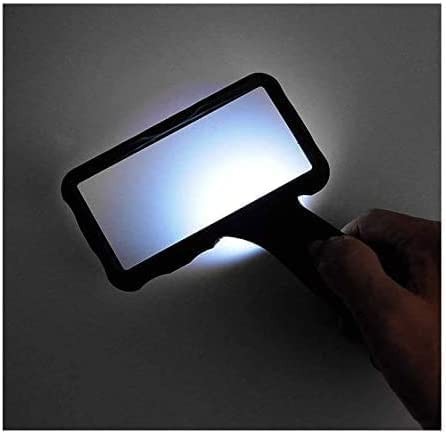 Hand-held Rectangular Magnifying Glass, LED Light Magnifier, 10X Reading Magn...