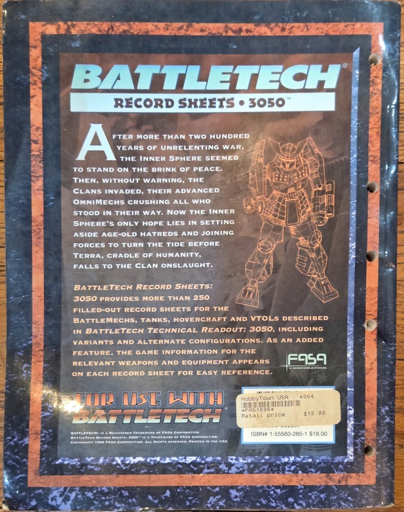 Battletech Record Sheets 3050 FASA 1696