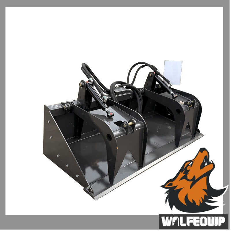 Wolfequip 72'' Dual Cylinder Grapple Bucket Solid Bottom Quick Attach Attachment