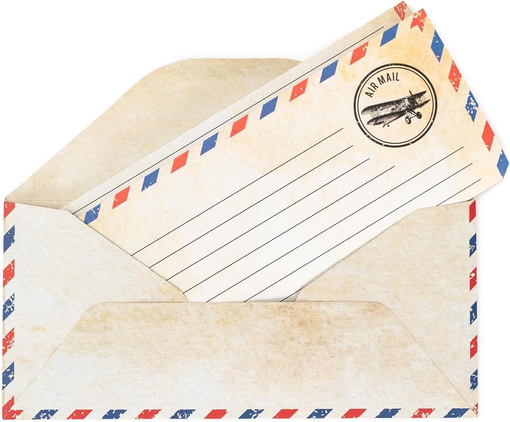 Blue Airmail Writing Paper & Envelopes Set - 60 Pack for Invitations & Letters
