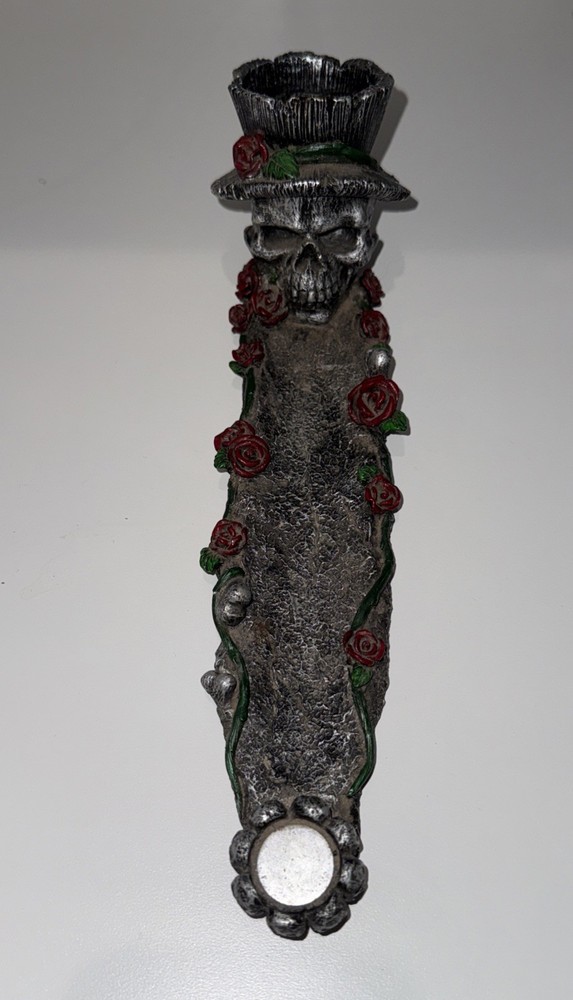 Gothic Skull Incense Burner 12” With Roses