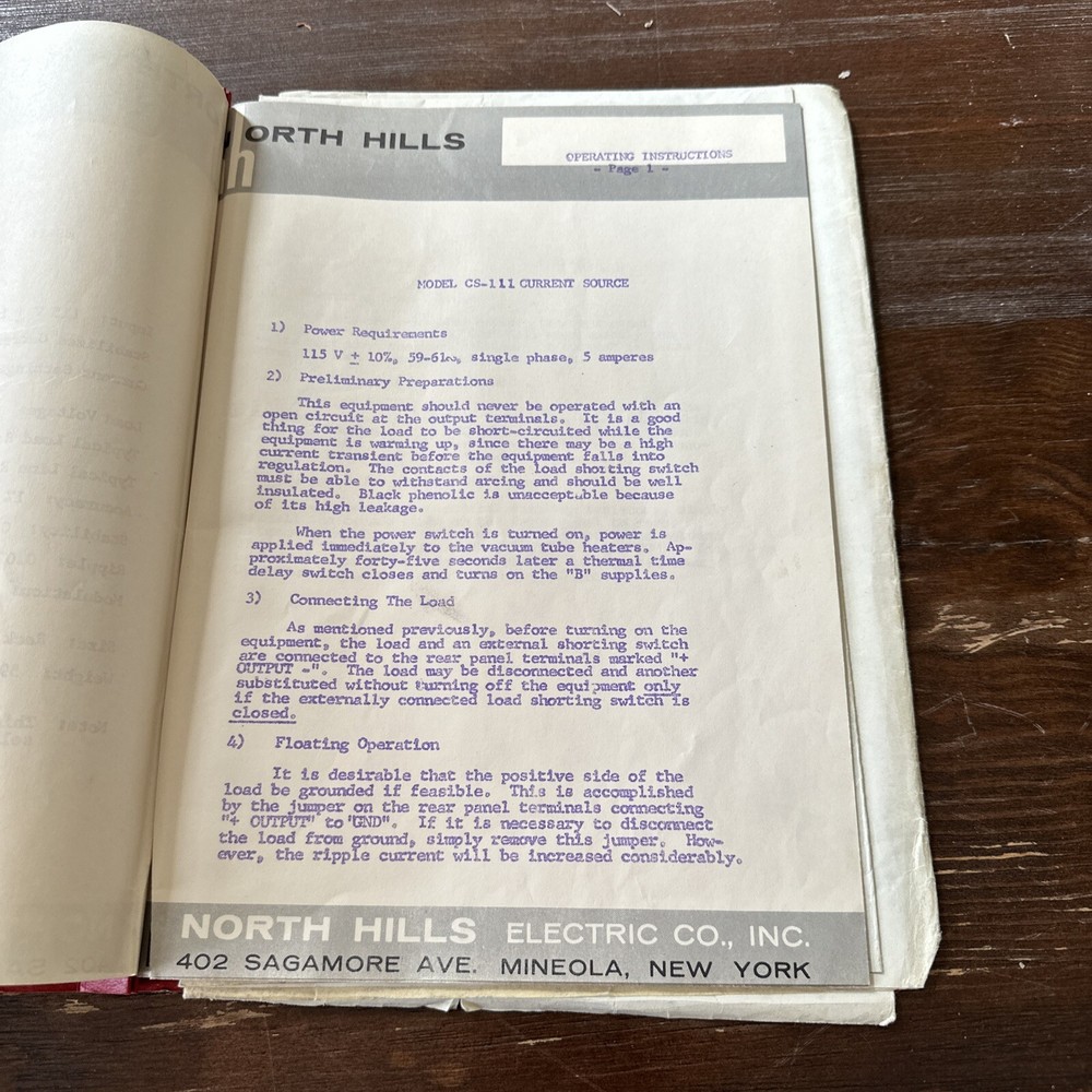 North Hills Electronics Model CS-111 Operating Instructions