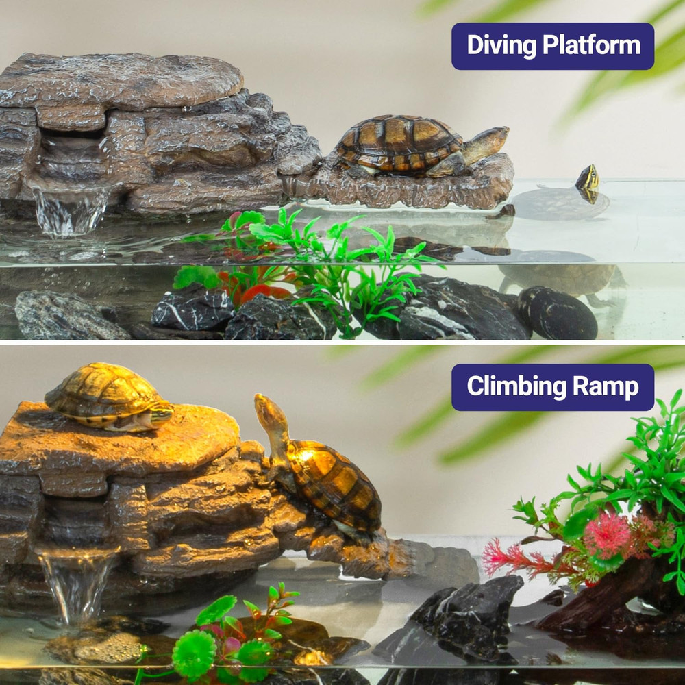 Turtle Tank Filter, 120GPH Turtle Filter Basking Platform with Detachable Bridge