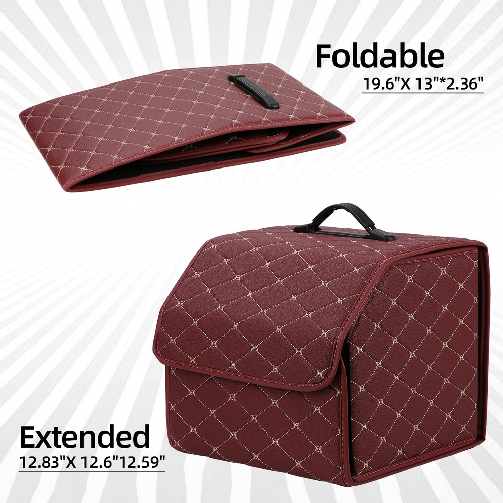 Red Diamond Pattern Car Trunk Organizer Box Storage Collapsible Foldable