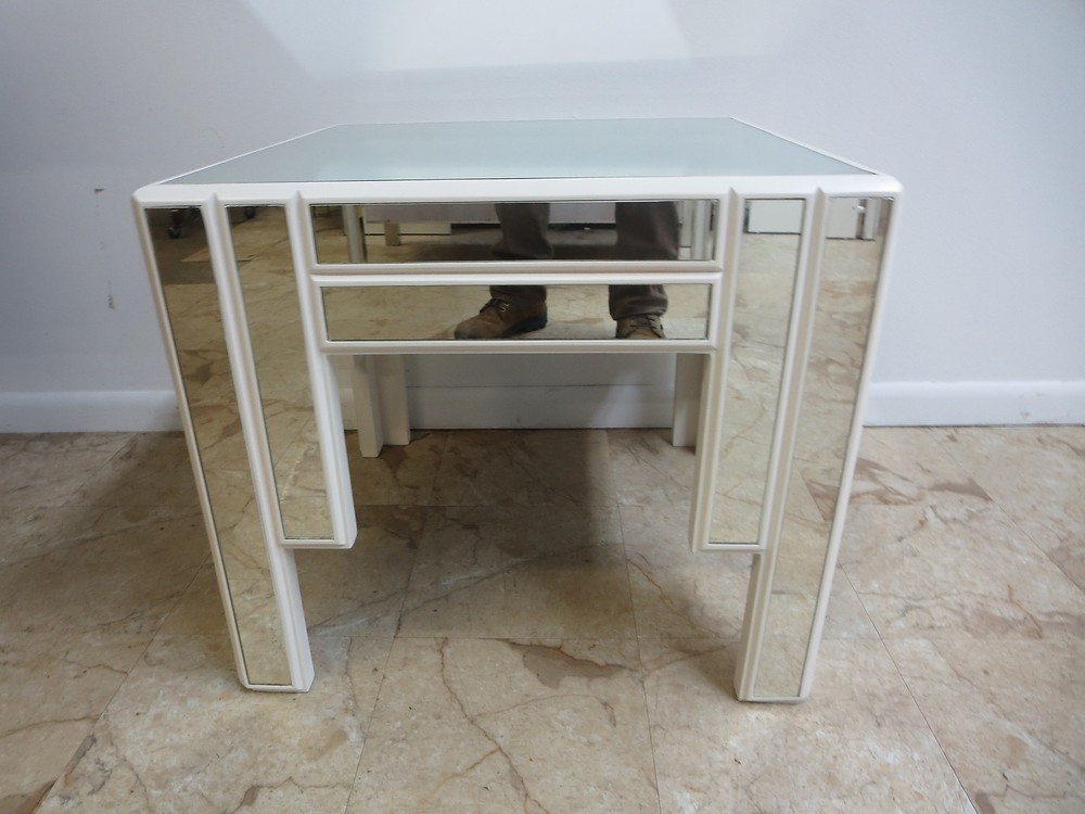 Vintage Post Modern Mirrored Parsons Lamp End Table B