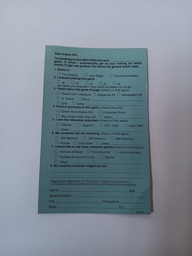 Avalon Hill Computer Baseball Strategy Game Cassette For Atari TRS80 Pet Apple