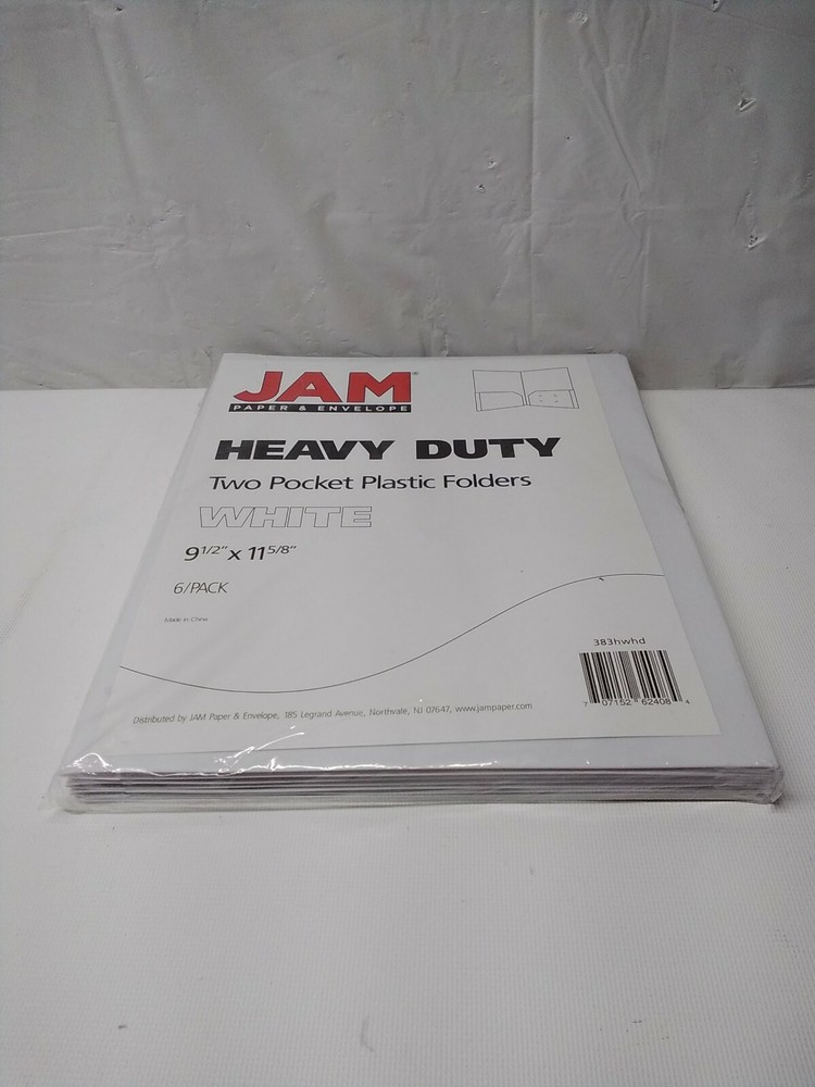 JAM Two Pocket 9 1/2 X 11 5/8  White Plastic Folders. 6 Pack