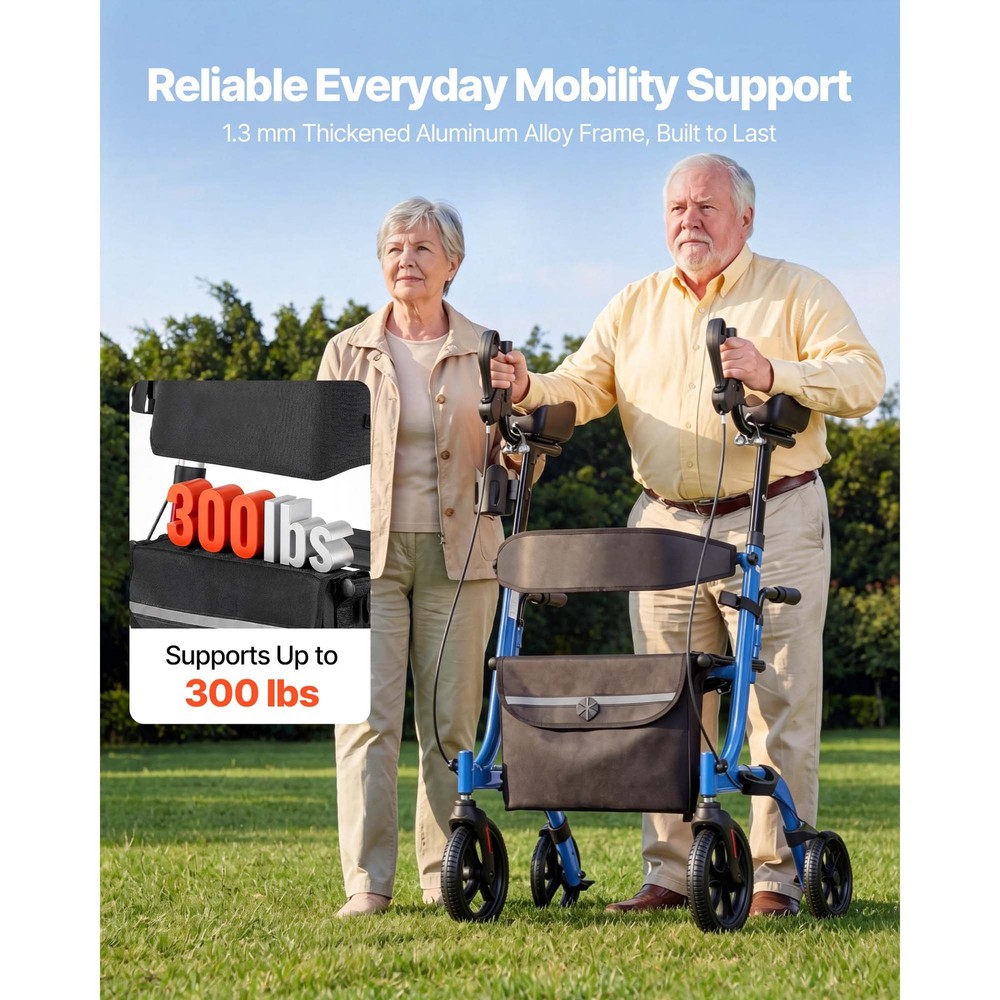 Uimoso Foldable Rollator Walker with Durable PU Wheels for Seniors