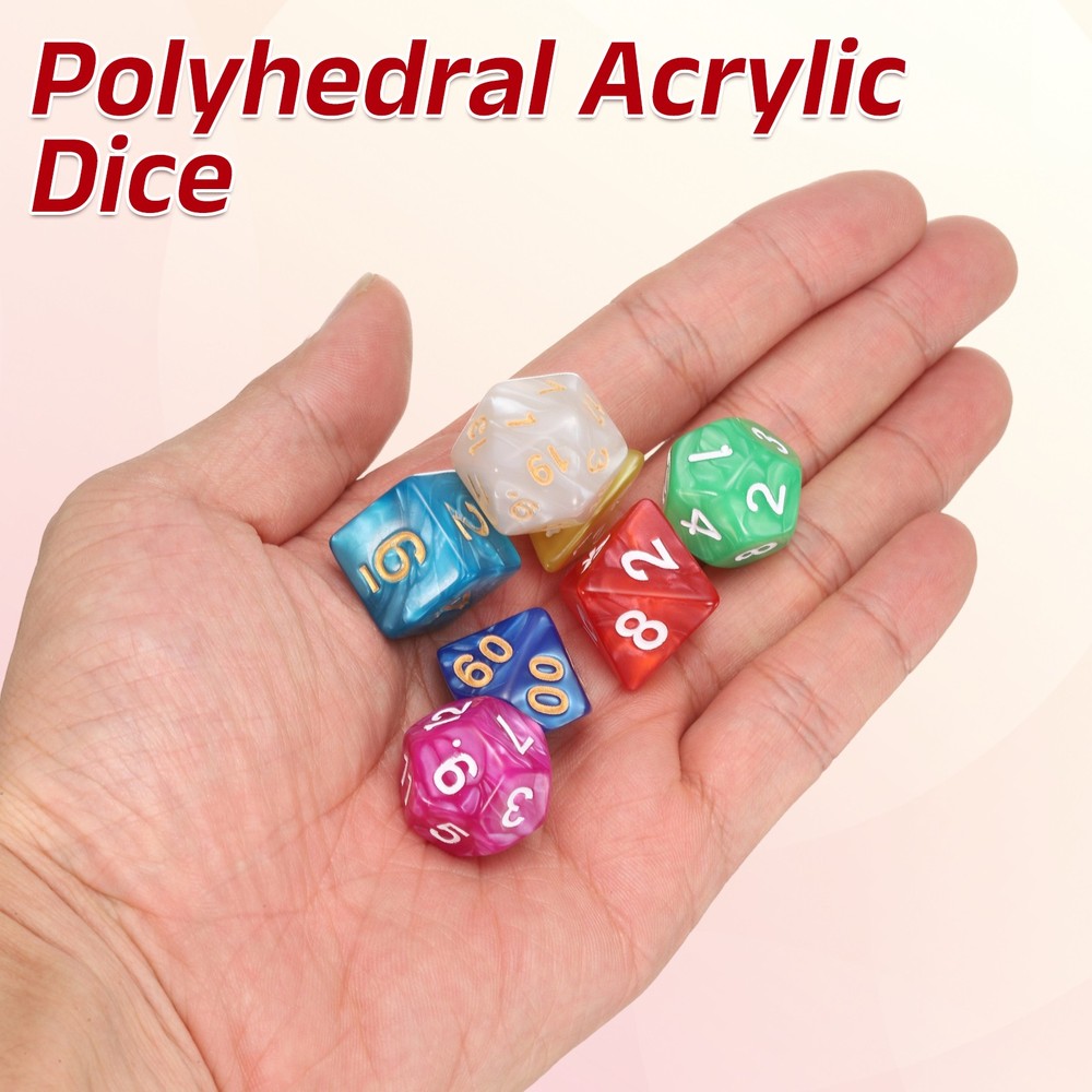 7Pcs Polyhedral Dice Set for Role Playing Games, Pearl Pattern Red