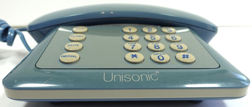 Vintage Unisonic Corded Push Button Telephone Blue Retro Small Unique Model 9512