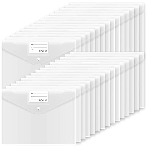 30Pk Plastic Envelope Document Folders A4 Size File Envelopes for School Office