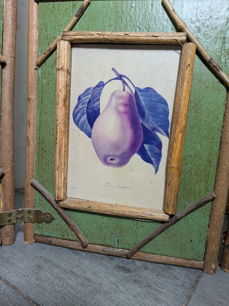 Vintage Rustic Twig Table Top 3-Panel Folding Screen Victorian Boho Chic Asian