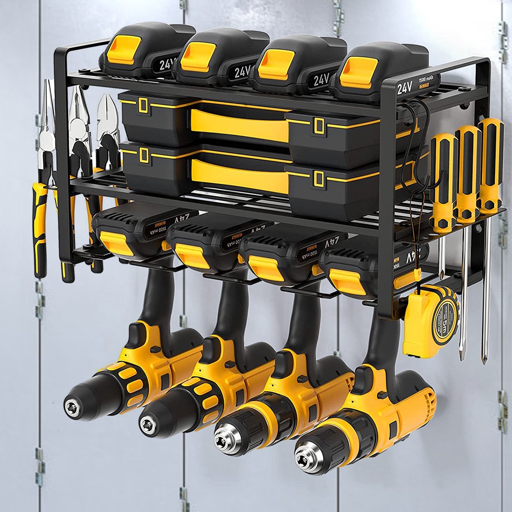 4-Layer Power Tool Organizer Wall Mounted Tool Rack for Cordless Drill Storage