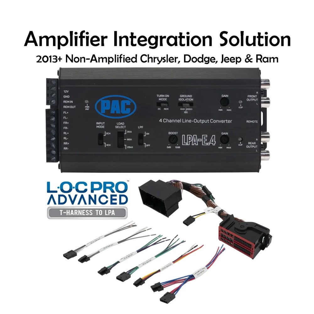 PAC Amplifier Integration Solution for 2013-2023 Dodge Jeep Ram LPHCH41+LPA-E.4